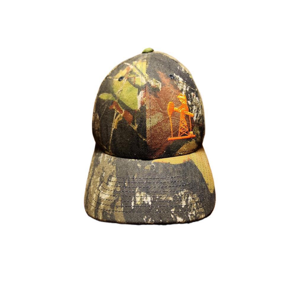 Advantage Flexfit Camo Embroidered Oil Derrick‎ Curved Bill Baseball Cap Hat S/M